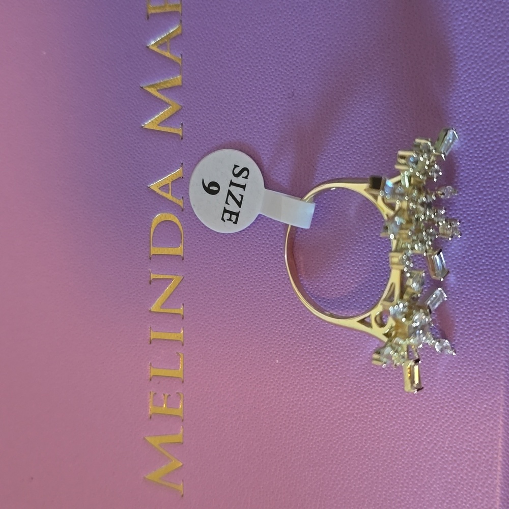 Melinda Bar Ring - Shooting Star Snowflake Diamondettes Gold Sz 9 New ✨️ FIRM - Picture 4 of 5